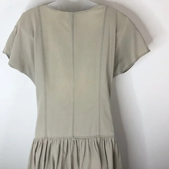Together Womens Cotton Twill Dress Sz 6M Tan Country Western Drop Waist Buttons - Picture 8 of 12